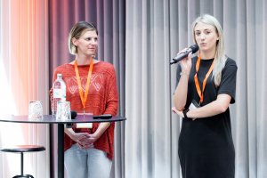 Kathrin Steiner-Deditz von content.link und Sandra Rindler von der groupM widmeten sich cleveren und zielführenden Werbemöglichkeiten im Podcast-Bereich.